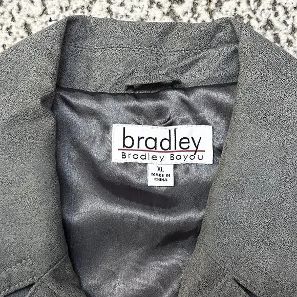 Bradley Bayou Genuine Suede Leather Jacket Womens XL Gray Studded Button Front - Picture 4 of 16
